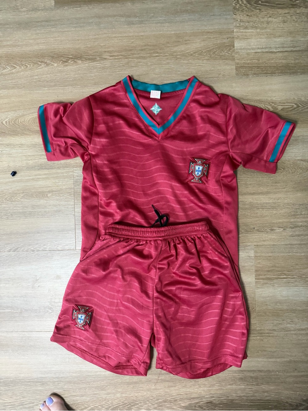Kids Red Soccer Jersey & Shorts Set - Portugal Crest